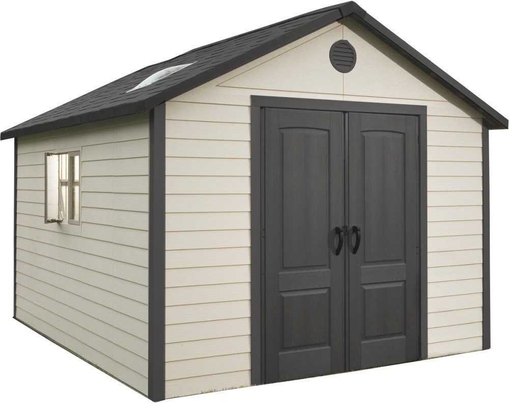 plastikowy domek ogrodowy ze spiczastym dachem