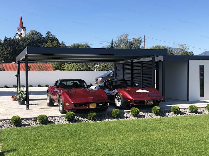 Montowana stalowa wiata SIEBAU dla dwóch samochodów