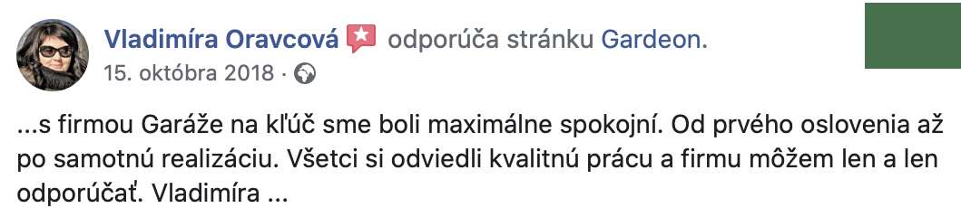 Recenzia od z&aacute;kazn&iacute;čky k z&aacute;hradn&eacute;mu domčeku