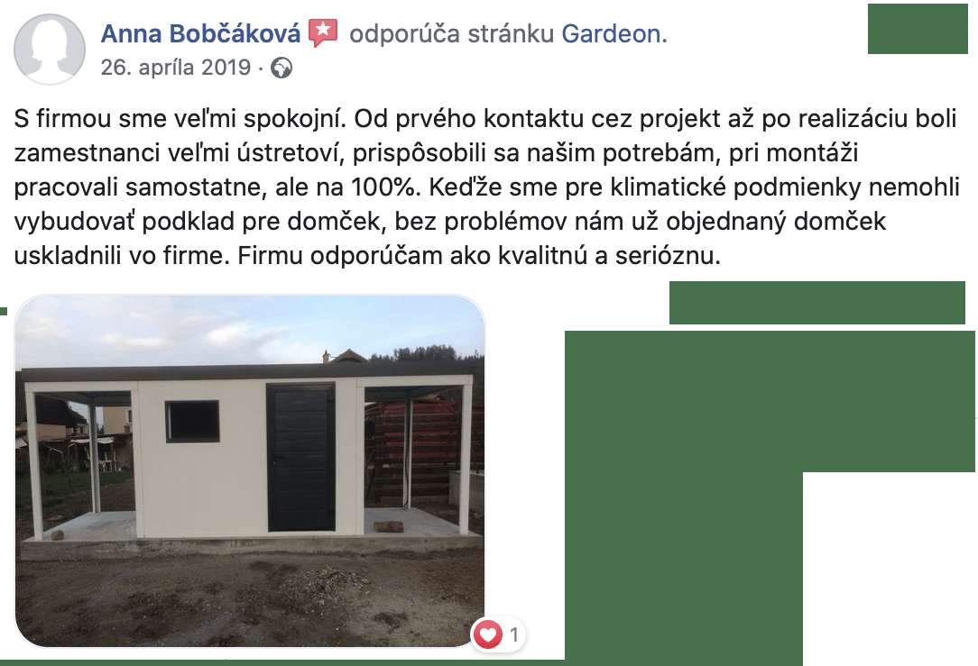 Recenzia od z&aacute;kazn&iacute;čky k bielemu z&aacute;hradn&eacute;mu domčeku