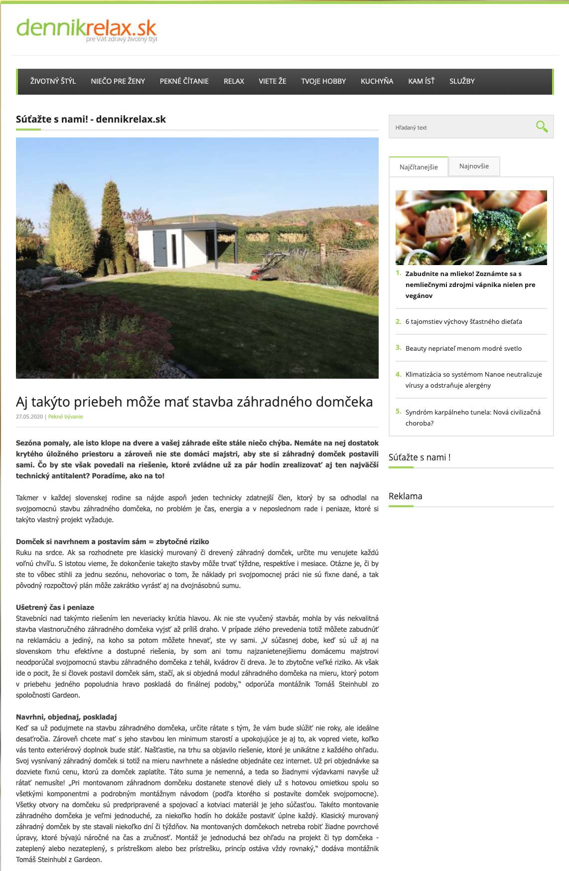 Artykuł w dennikrelax.sk