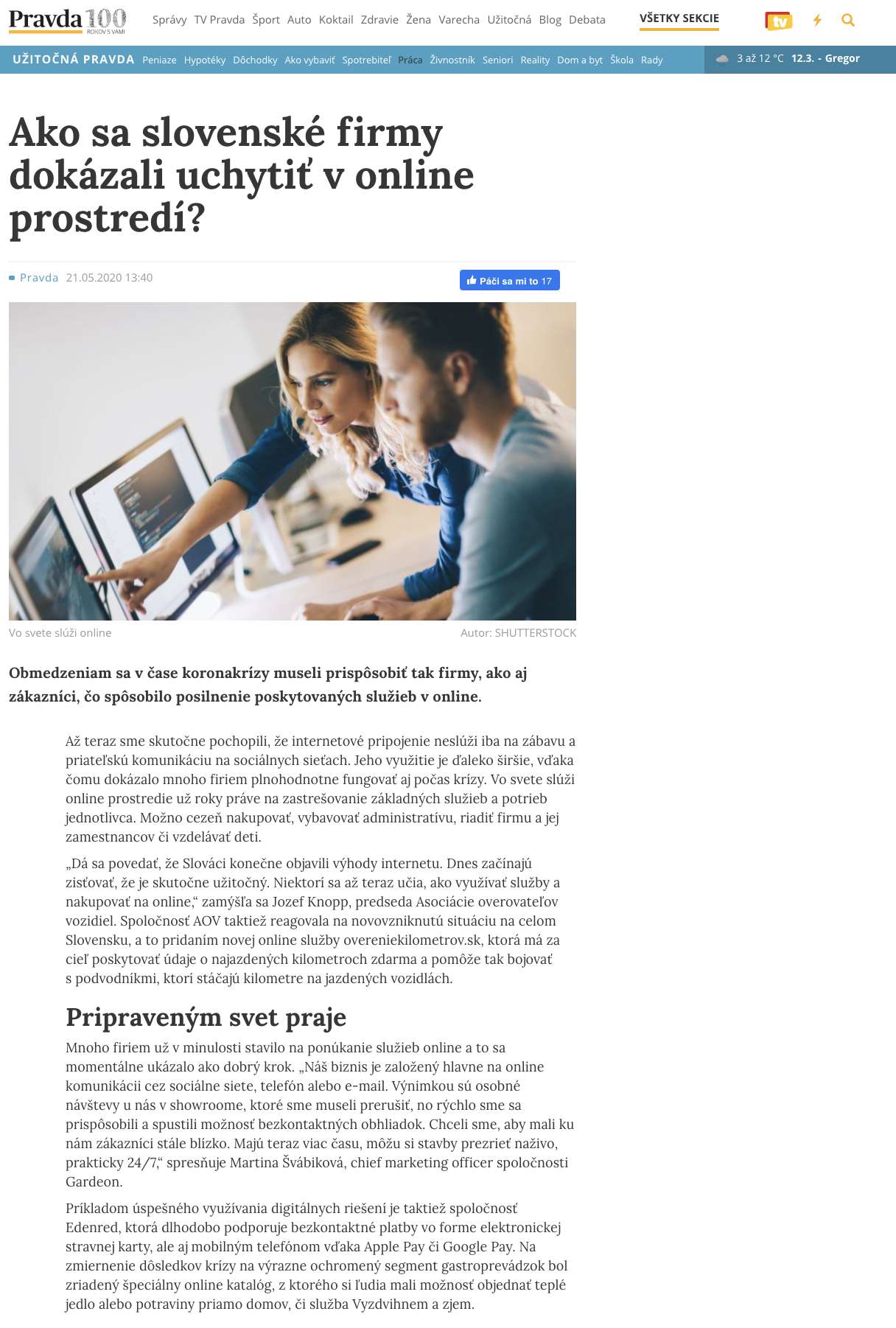 Artykuł na stronie pravda.sk