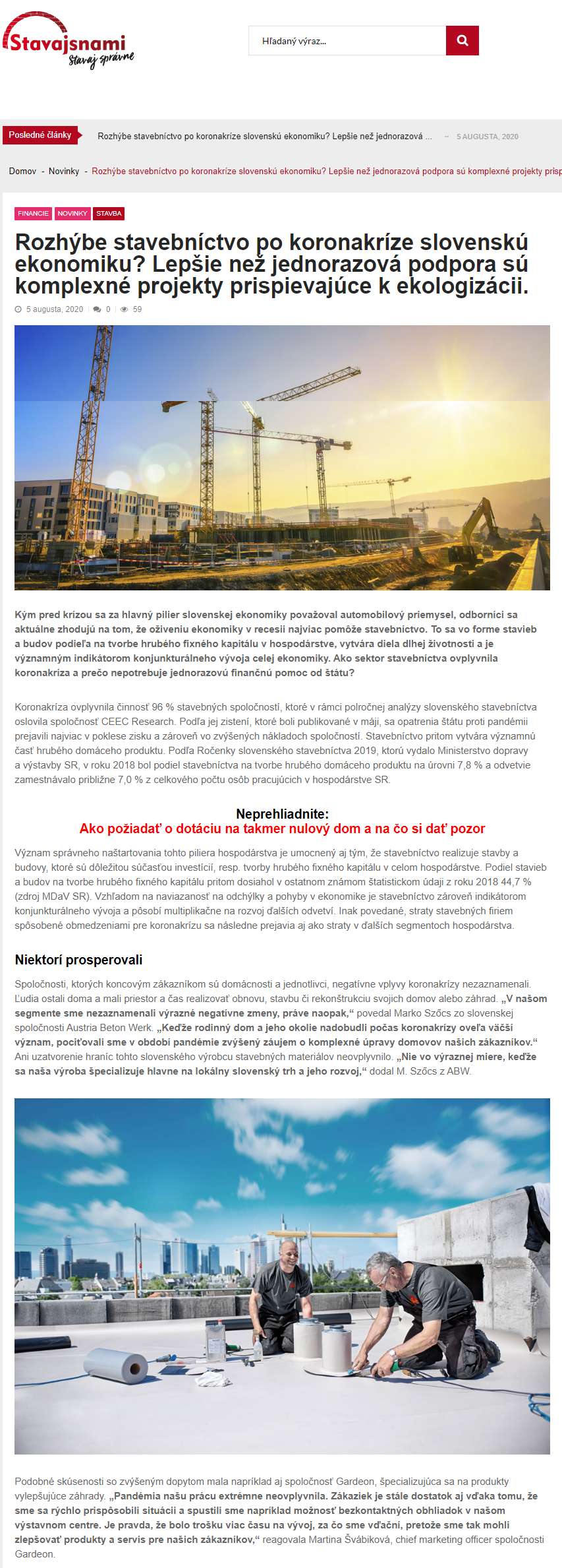 Artykuł na stavajsnami.sk