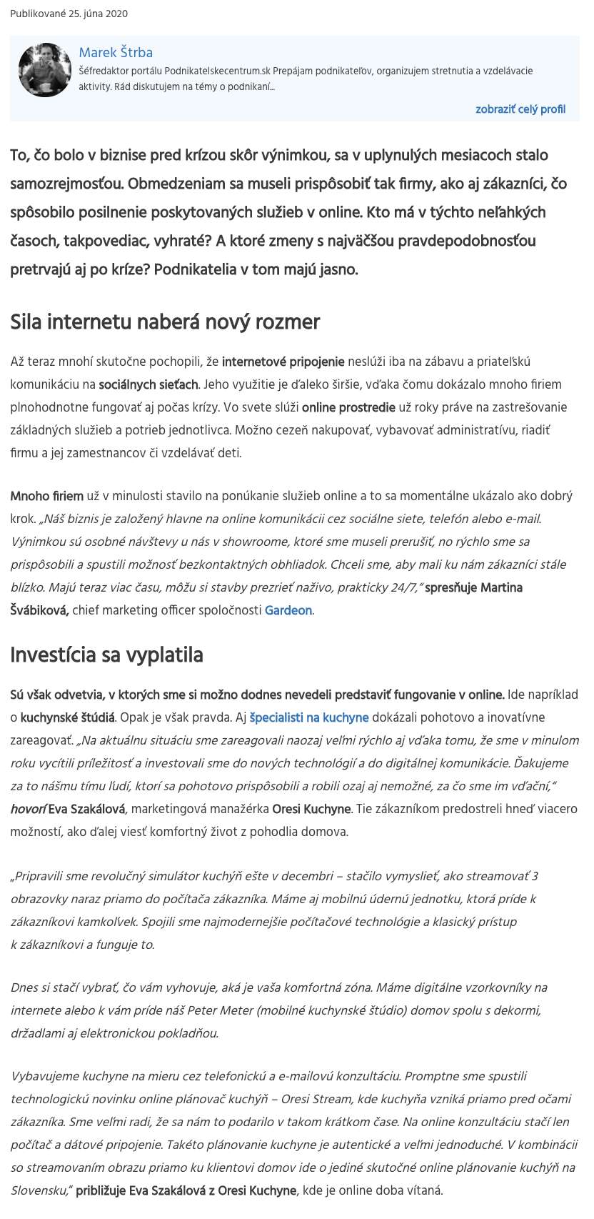 Artykuł na stronie podnikatelskecentrum.sk