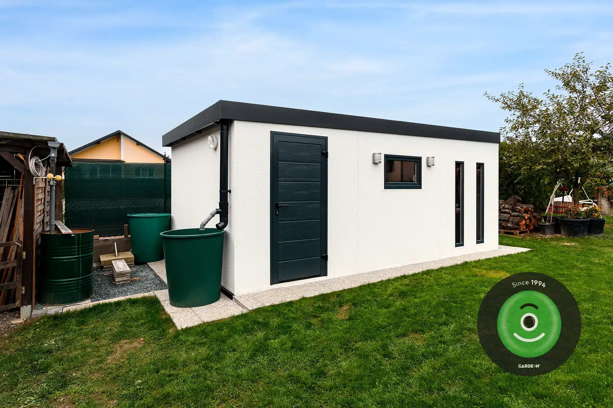 Garáž se zachytáváním dešťové vody.