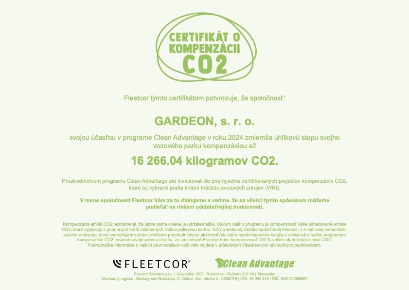 Certifikát pro Gardeon.