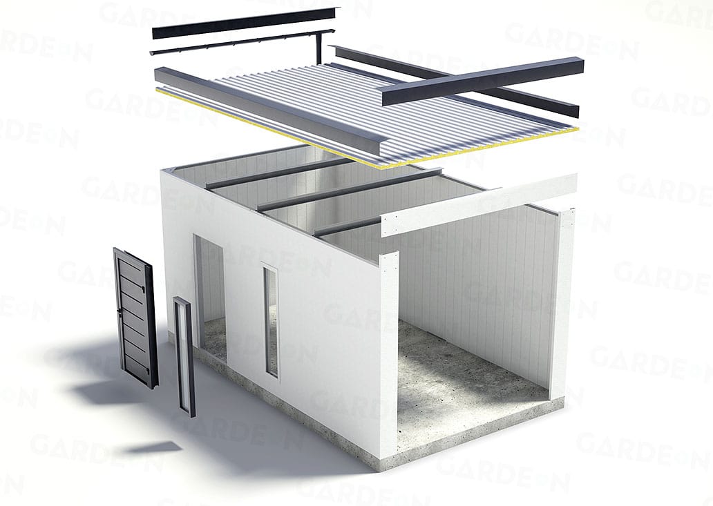 Garaż prefabrykowany z izolowanym dachem czterospadowym