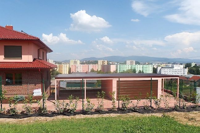 Ružová garáž na mieru s dvoma prístreškami