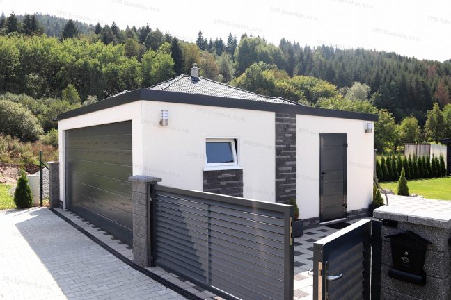 Moderná garáž pre dve autá s kamenným obkladom