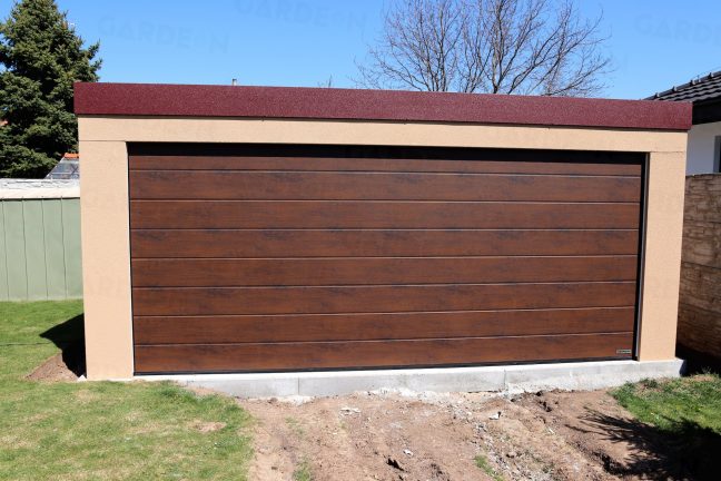 Garáž pre dve autá s hnedou strechou