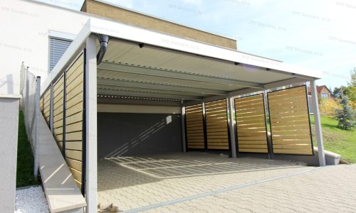 Dizajnový prístrešok pre dve autá pri rodinnom dome