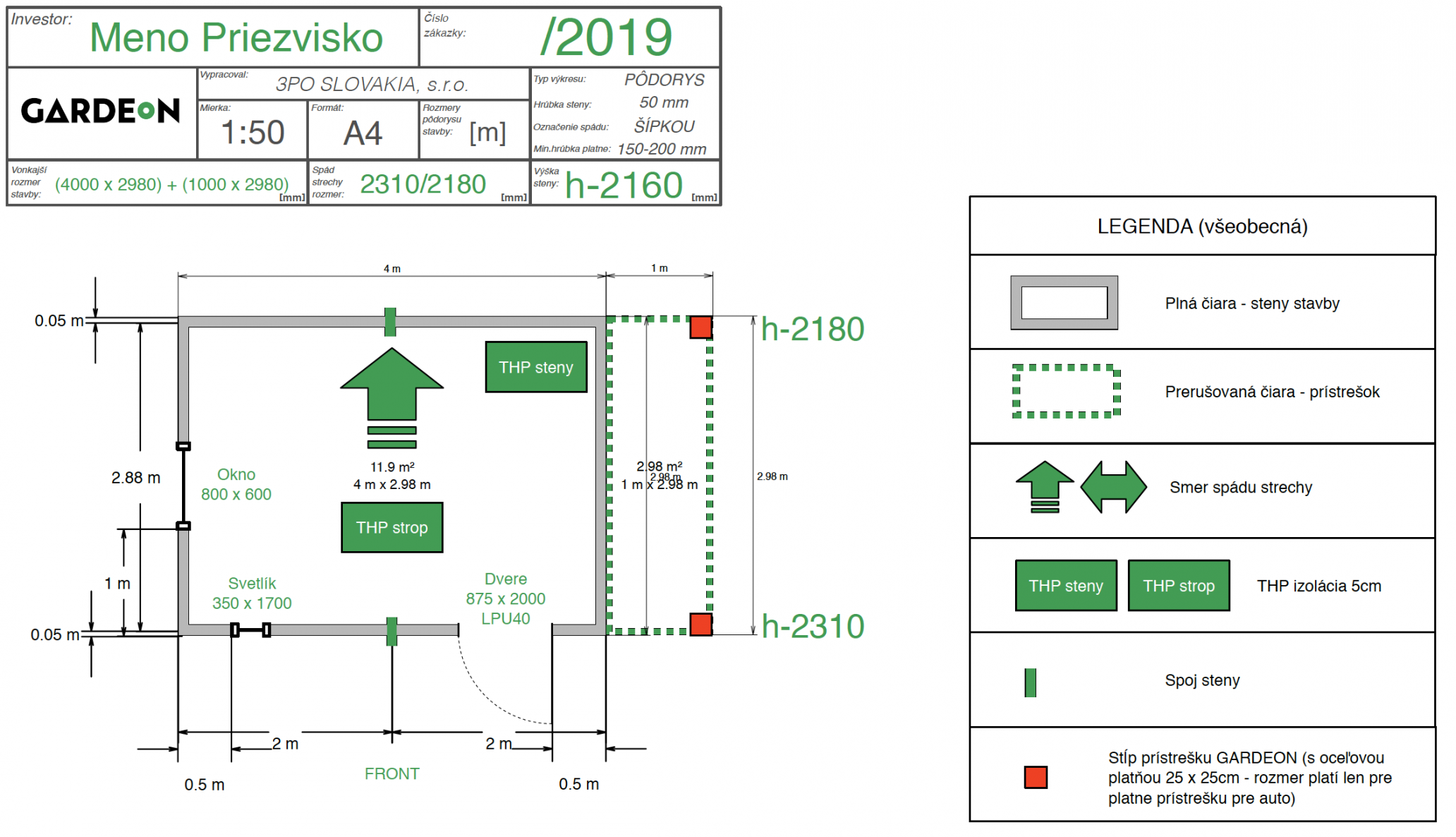Nákres záhradného domčeka GARDEON