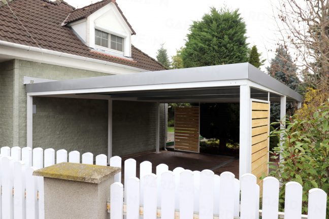 Montovaný prístrešok pre dve autá s rovnou strechou