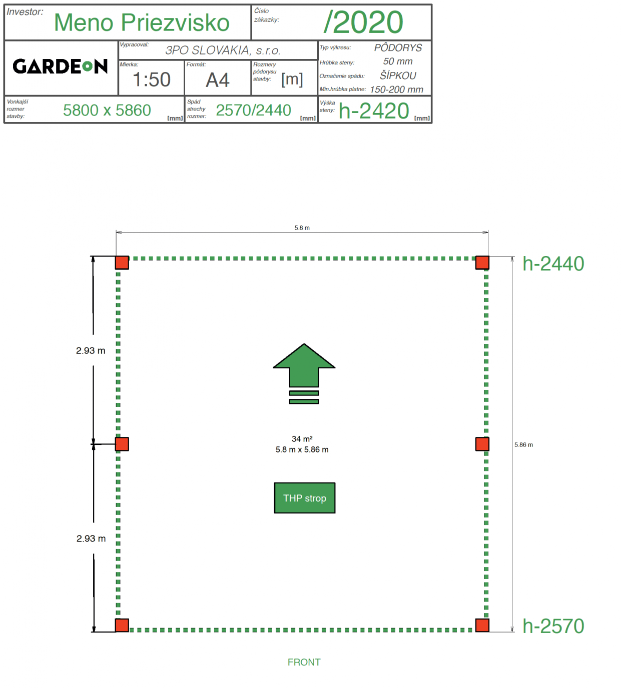 Nákres prístrešku pre dve autá