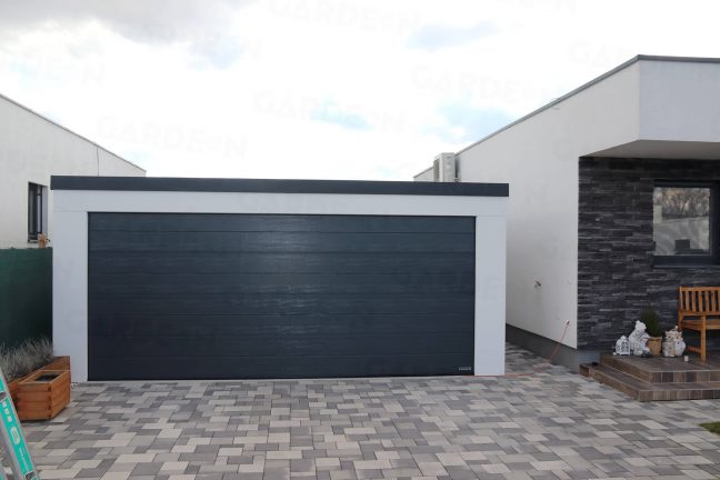 Garáž GARDEON pre dve autá v bielej omietke