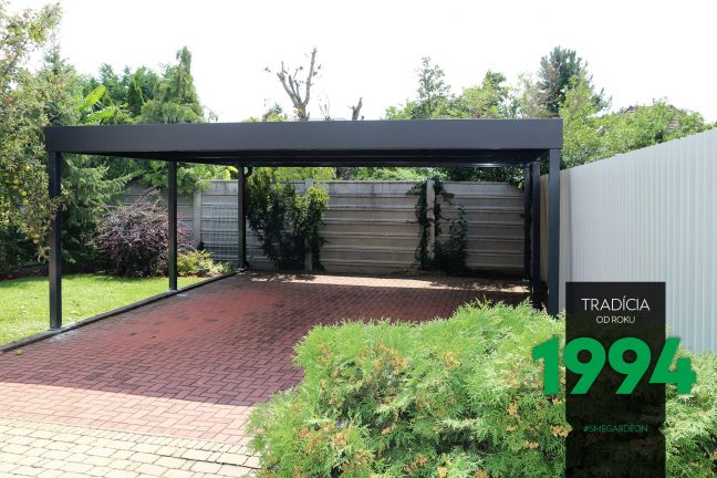 Predná časť tmavého prístrešku GARDEON pre dve autá
