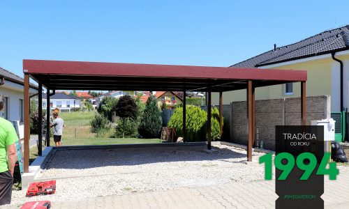 Hnedý prístrešok GARDEON pre dve autá s montážnikmi