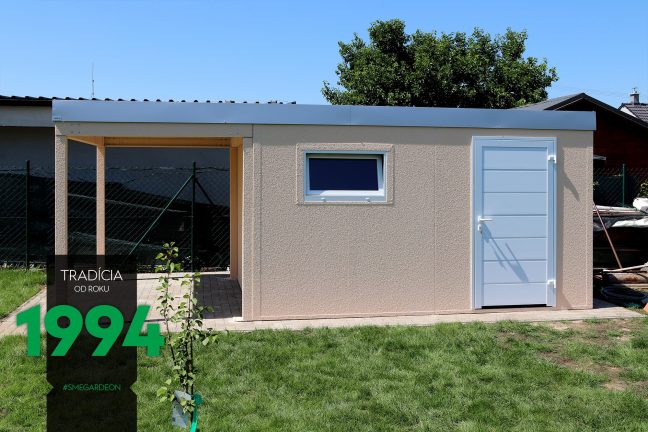 Žltý záhradný domček s prestrešením