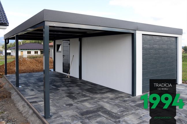 Garáž pre jedno auto s prístreškom z pravej strany