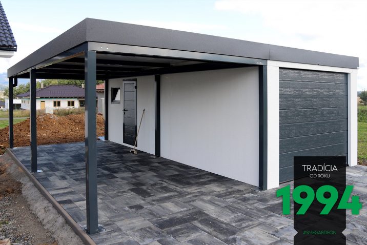 Garáž pre jedno auto s prístreškom z pravej strany