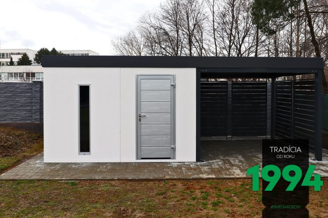 Záhradný domček s prístreškom a výplňami