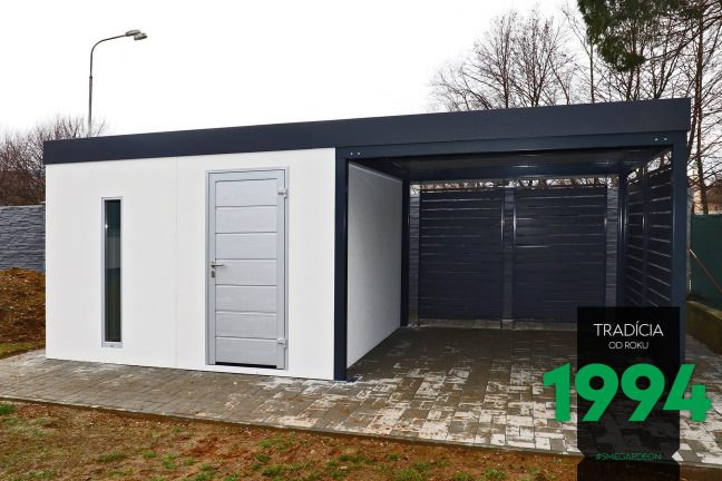 Záhradný domček s prístreškom a výplňami