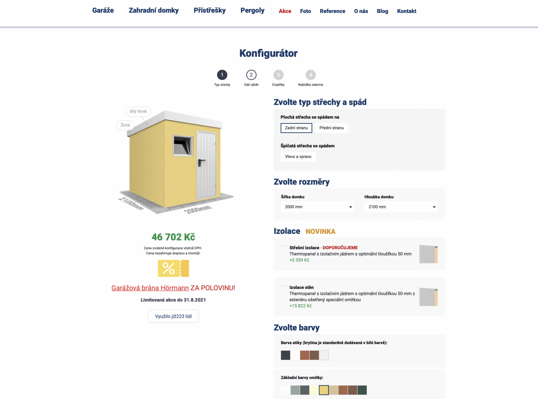 Zahradni domek v konfiguratoru