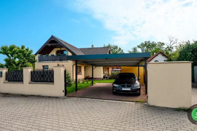 GARDEON žlutý zahradní domek s přístřeškem na dřevo a přístřeškem pro dvě auta 4