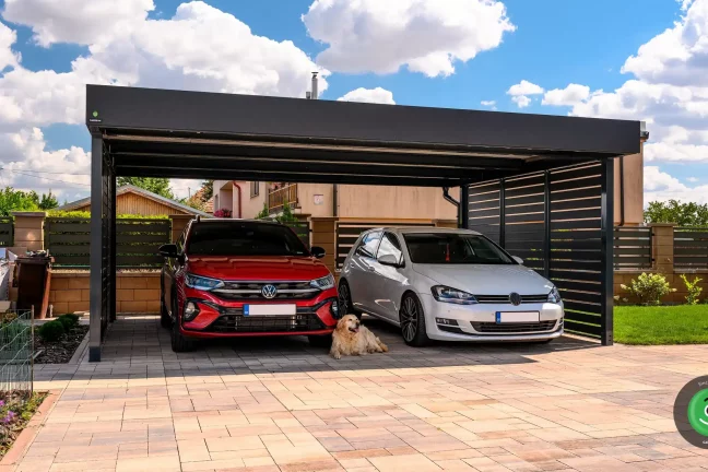 Přístřešek GARDEON pro dvě auta v černém provedení