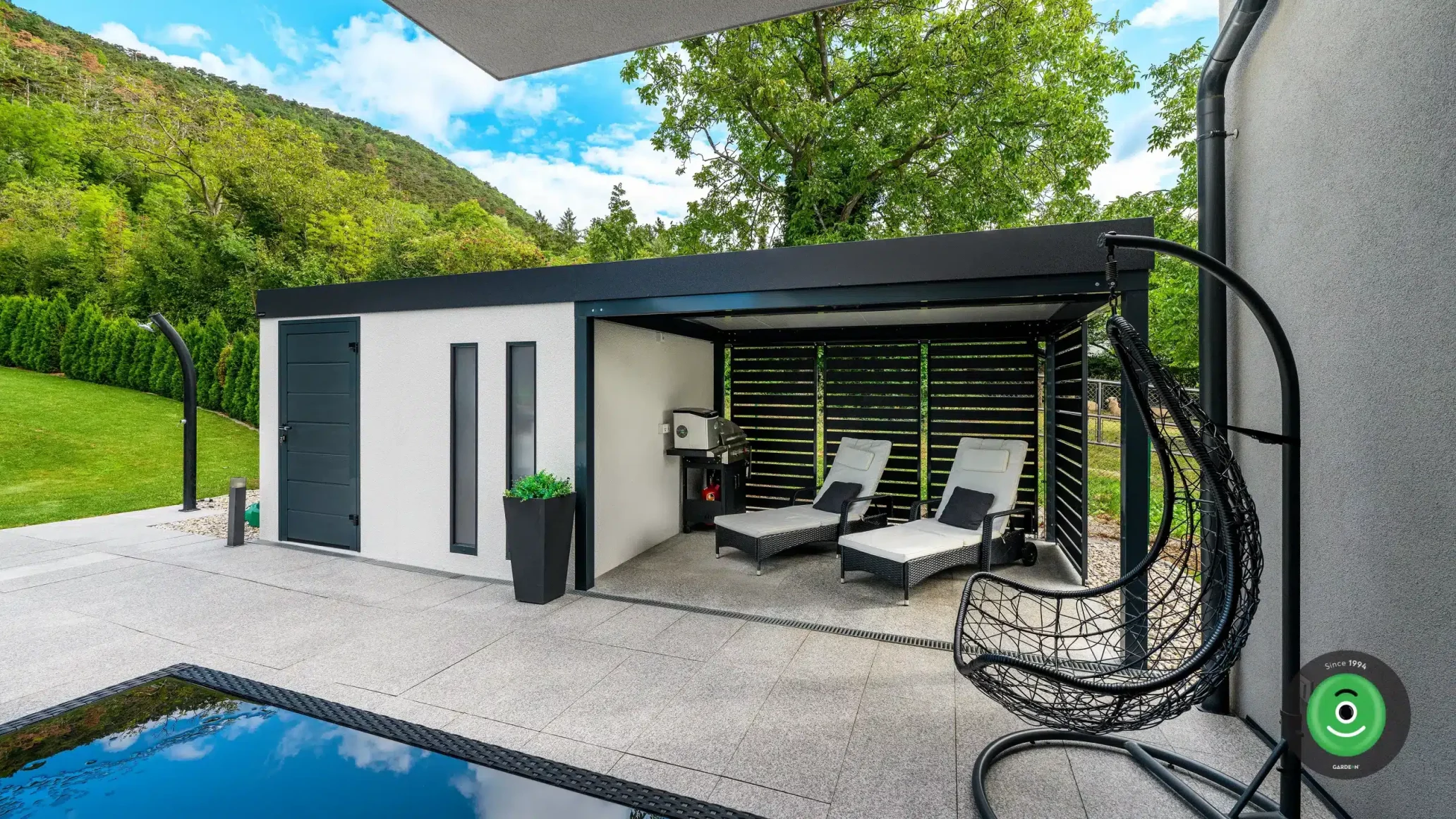 Zahradní domek GARDEON s přístřeškem a posezením