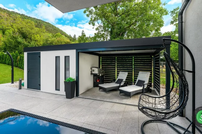 Zahradní domek GARDEON s přístřeškem a posezením